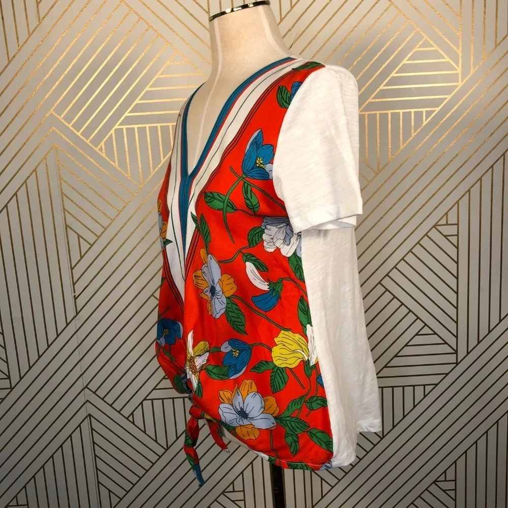 Anthropologie‎ Akemi + Kin T-shirt Top Tee Blouse Floral Tie Front White Small - Picture 5 of 8
